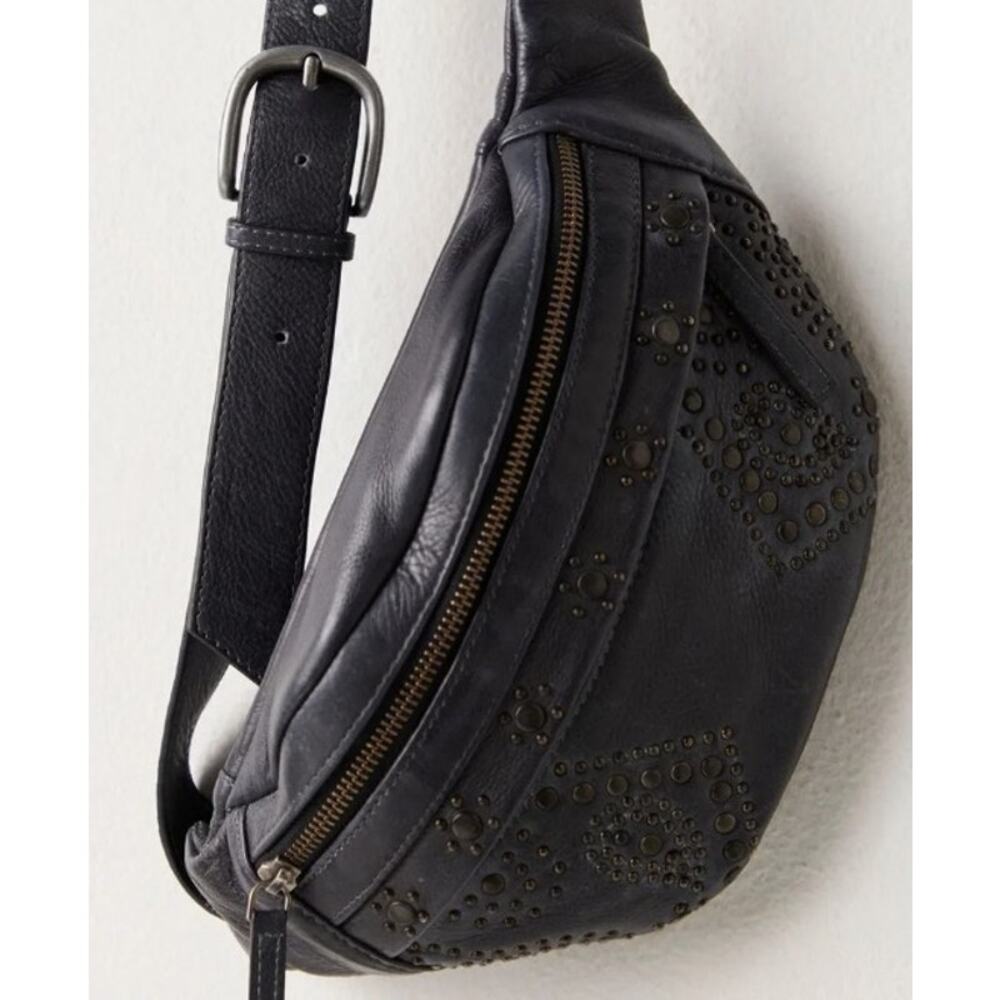 Free People | NWT | Ana Adorned Sling Bag | Leather | Black | MSRP $98